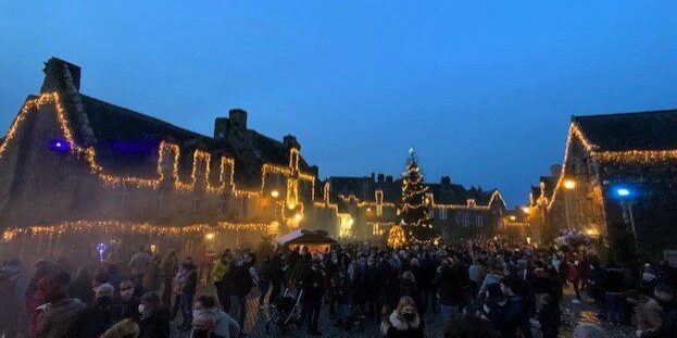 Locronan central square illuminated for Christmas 2021