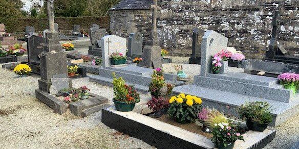 Flowers left on graves in Saint Cadou cemetery for Toussaint 2021